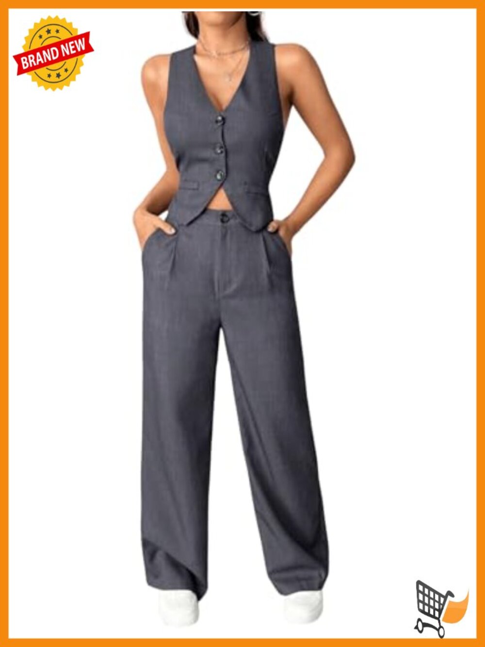Sleeveless V Neck Cross Back Blazer and Pants Business Suit Set